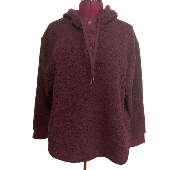 KOOLABURRA By UGG Brushed Back Sherpa Pullover Hoodie Burgundy Size XL
